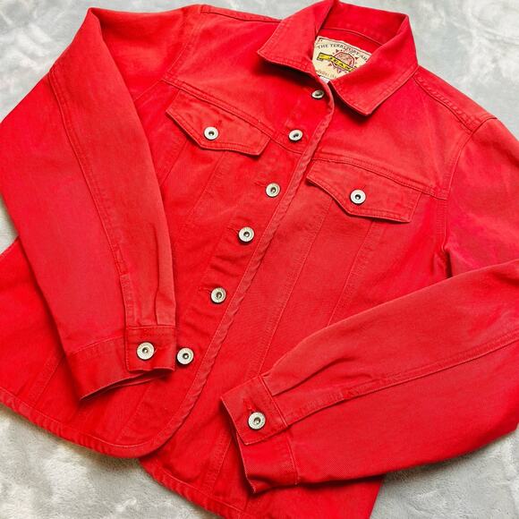 Vintage The Territory Ahead Jacket Womens M Red Denim Jean Button Front Western - Picture 1 of 7